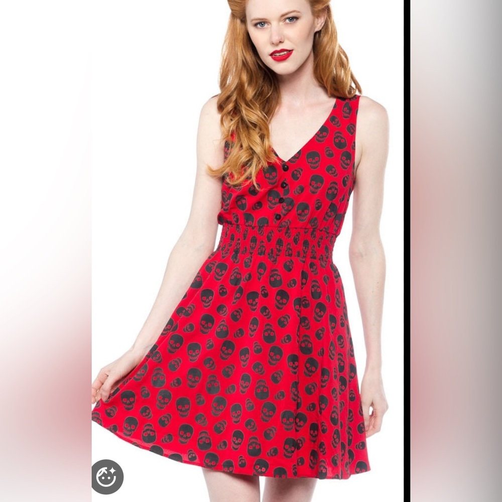 Sourpuss Red and Black Skull Mini Dress